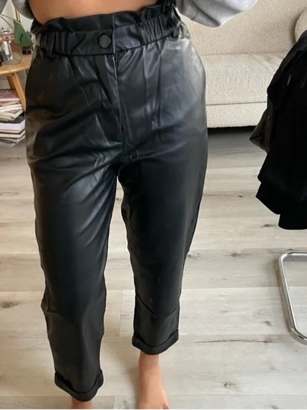 Zara Black Faux Leather Paperbag Waist Pants
